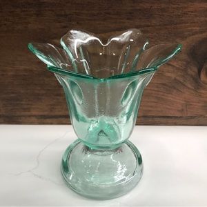 Vintage Green Recycled Glass Tulip Shaped Pedestal Vase Votive Candle Holder